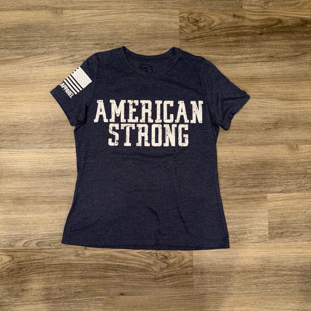 Nine Line Apparel American‎ Strong T Shirt Womens Navy Flag Graphic